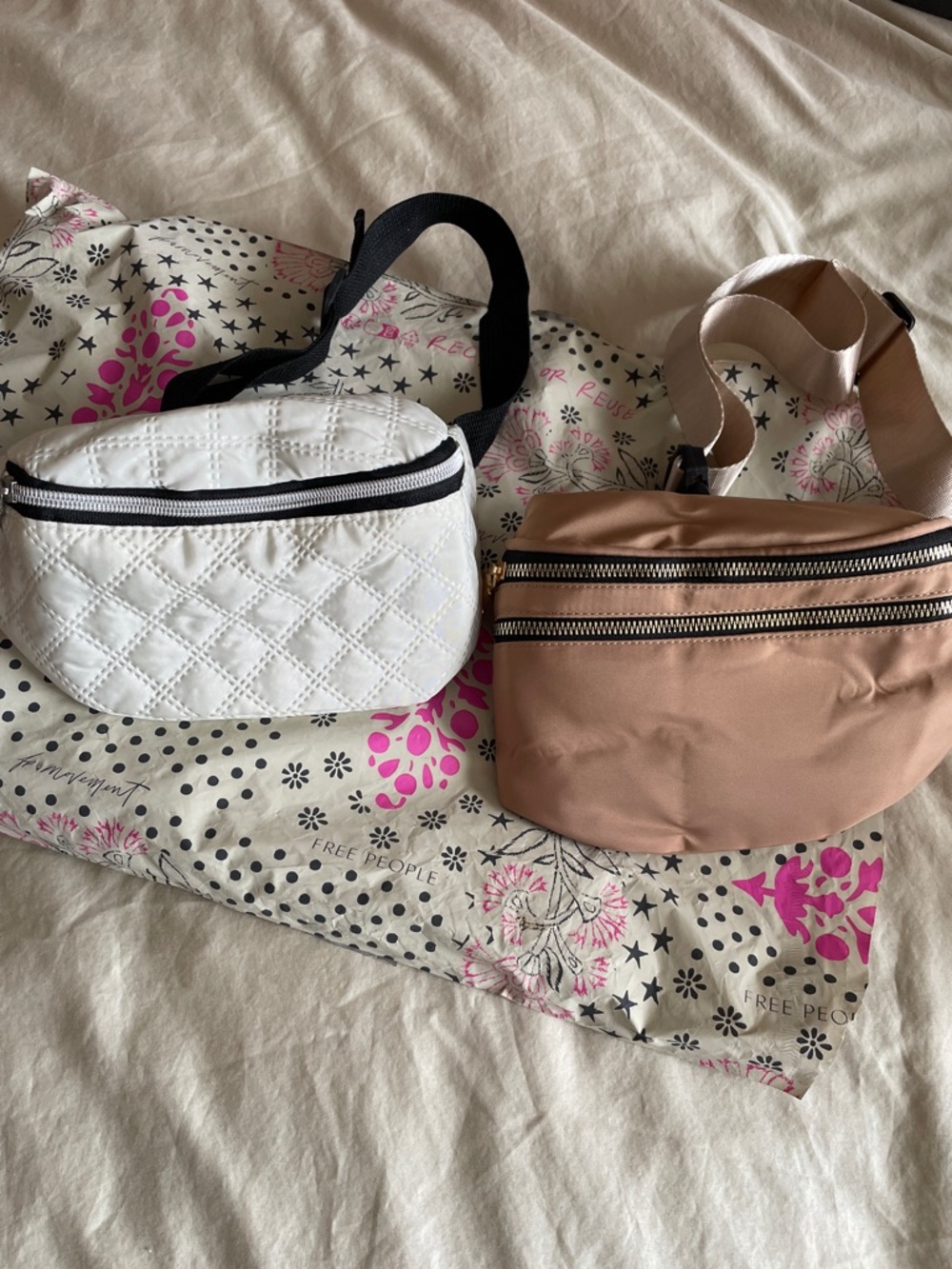 Quilted White and Tan Belt Bagdad - Women's Waist Crossbody Duo - Picture 1 of 10